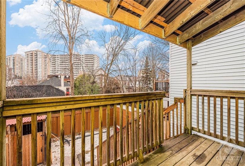Balcony and stairs to private backyard off primary bedroom - Townhome