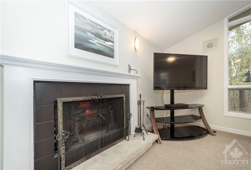Electric fireplace insert in family room