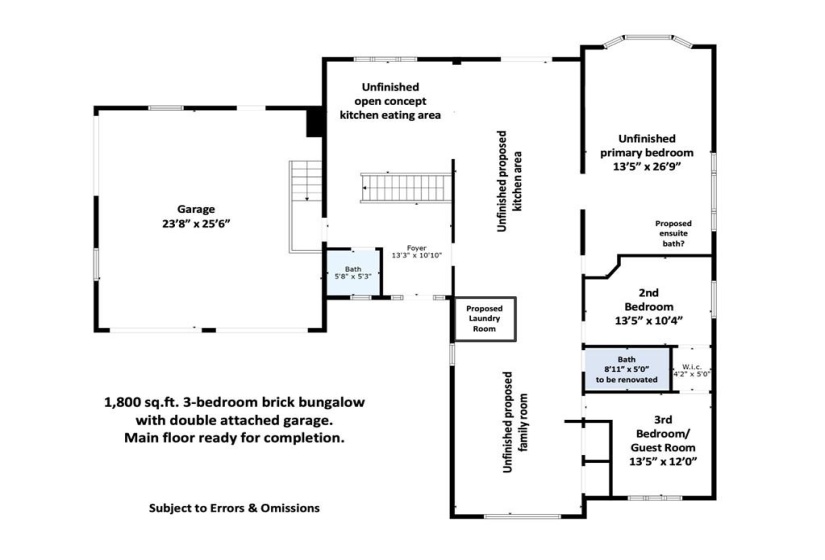 1800 sq.ft brick bungalow main floor layout.