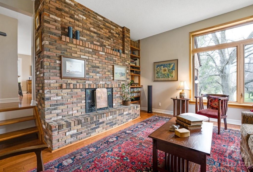 Attractive brick wood-burning fireplace