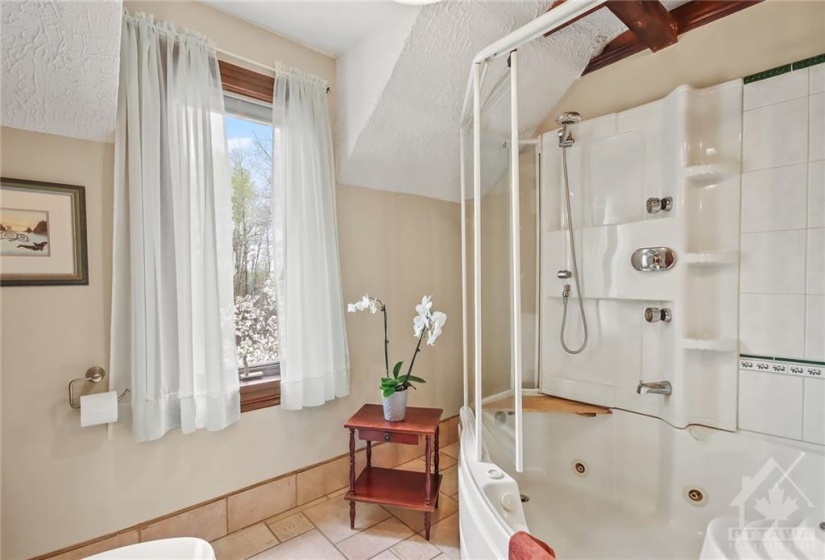 The bathroom with large soaker/jet tub