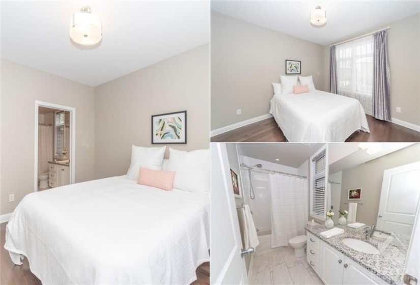 The main level in-law/guest suite enjoys a 3 piece ensuite with granite counters