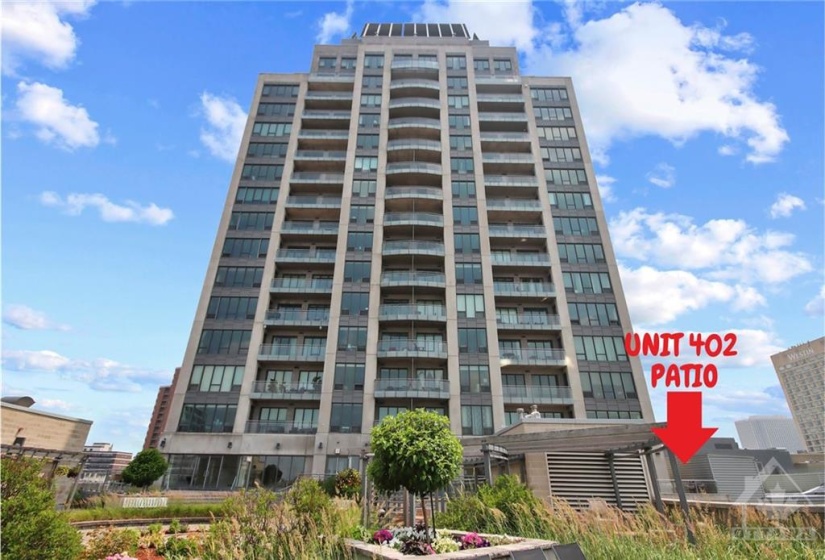 Note location of Unit 402 Private Patio with access t the main 9000 sq ft rooftop terrace.