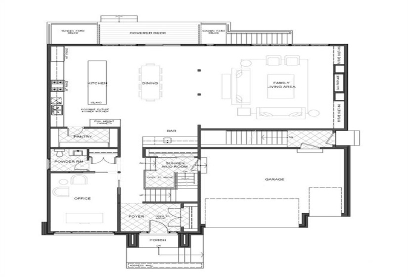 Example of main level layout. Floorplan may change without notice