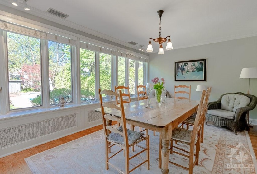 Eating area with backyard access.