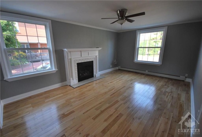 Large living room with stunning hardwood floors