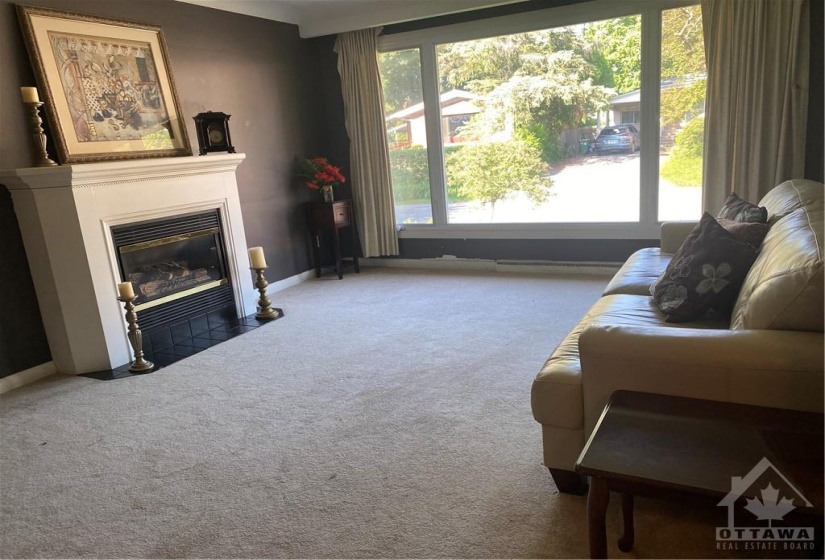 living room with gas fireplace