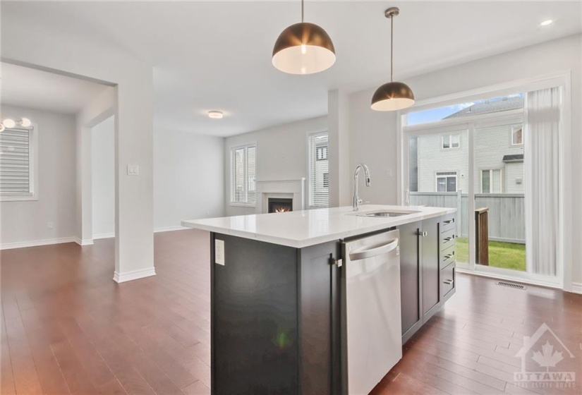 View from kitchen to family room