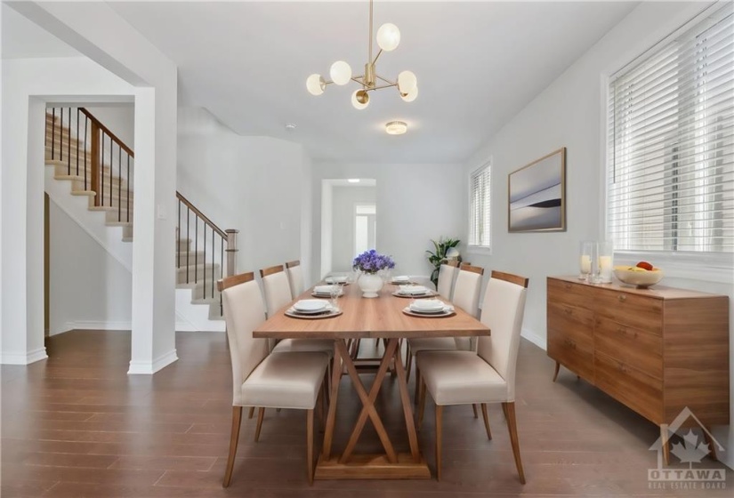 Staged dining room with window