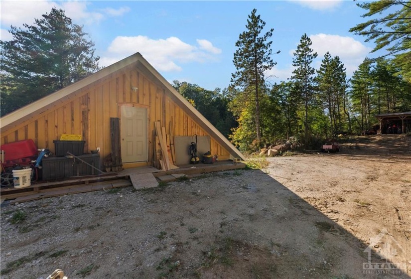 Back of the garage and entrance to the workshop