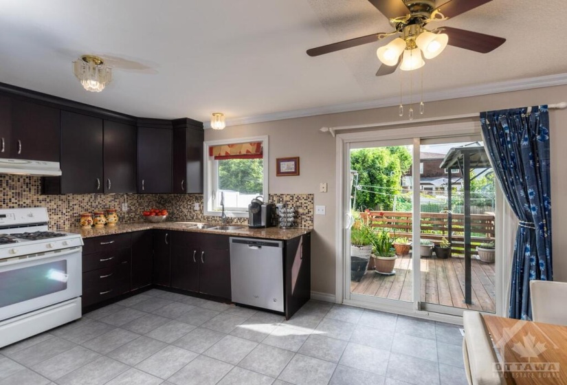 Kitchen with sliding doors to deck