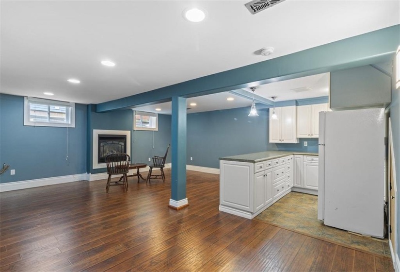 Family room and fireplace