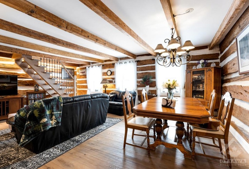 Living room with open dining area