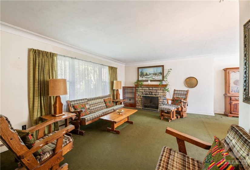 Living Room with wood burning fireplace