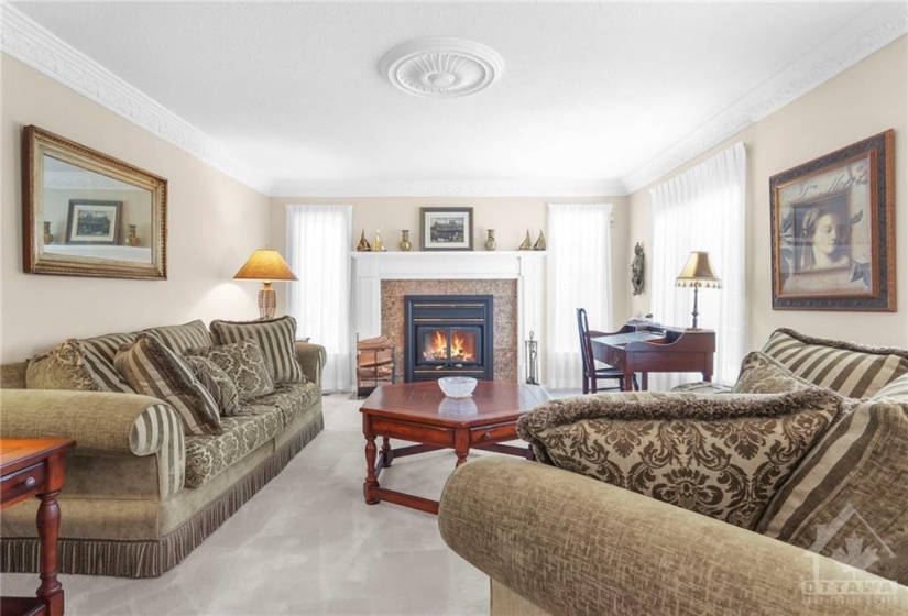 Relax and enjoy the warmth of the air-tight, wood burning fireplace in the spacious Living room.