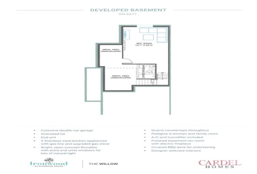 Basement Plan showing Finished Recreation Room