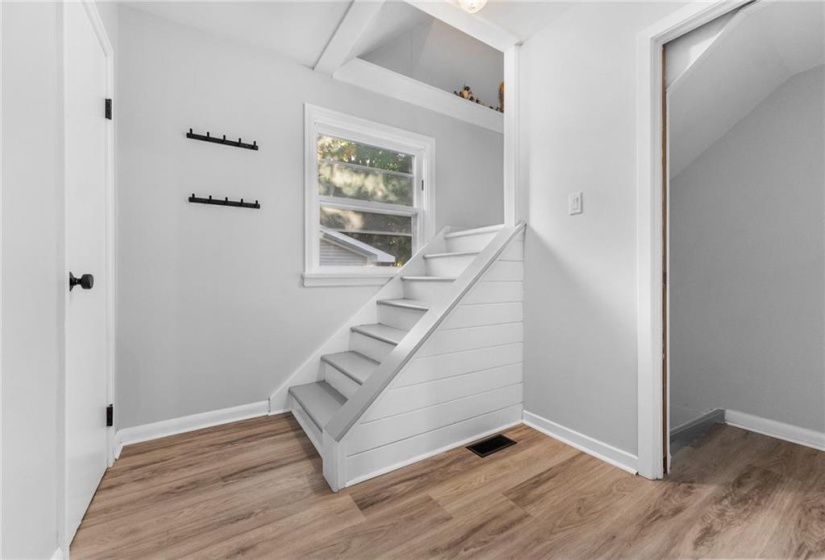 Closet. Side entry and basement RT at pocket door.