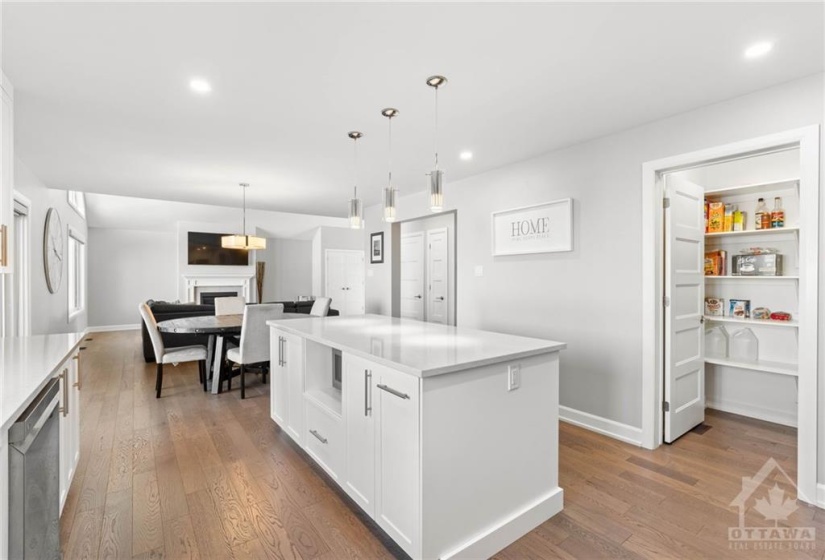 The kitchen features an oversized island for prepping meals or hosting.