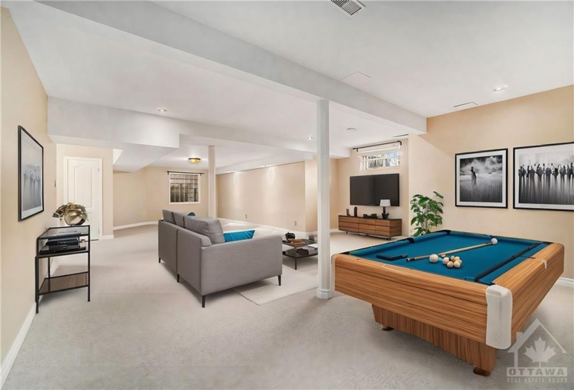 Large recreation room (virtually staged)