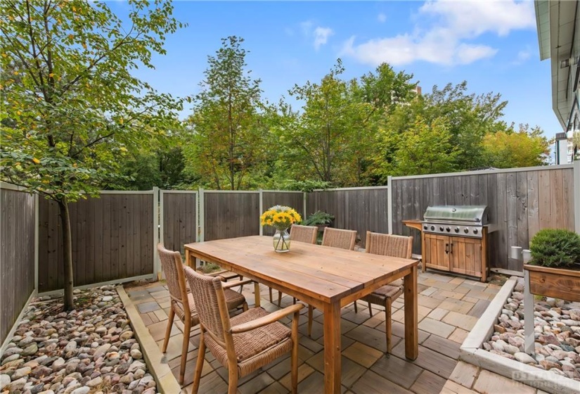 Digitally enhanced Private patio with gate opening to NCC Ottawa River Trail