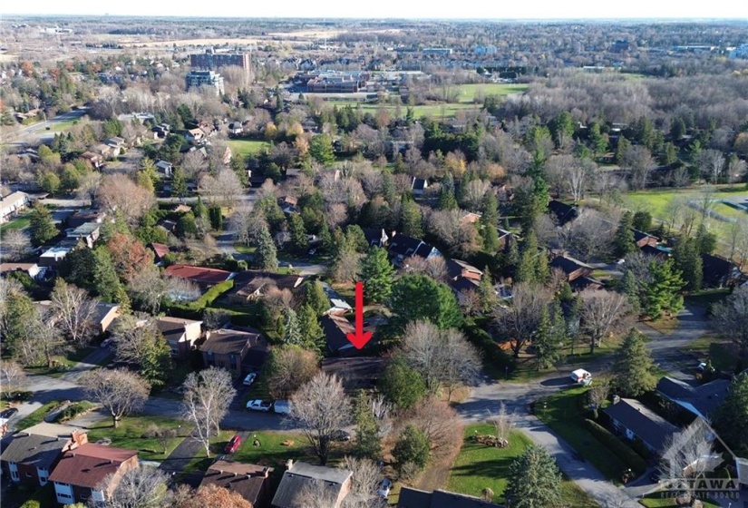 Drone View - Home Nestled in a Developed area with Tons of Trees and Privacy!