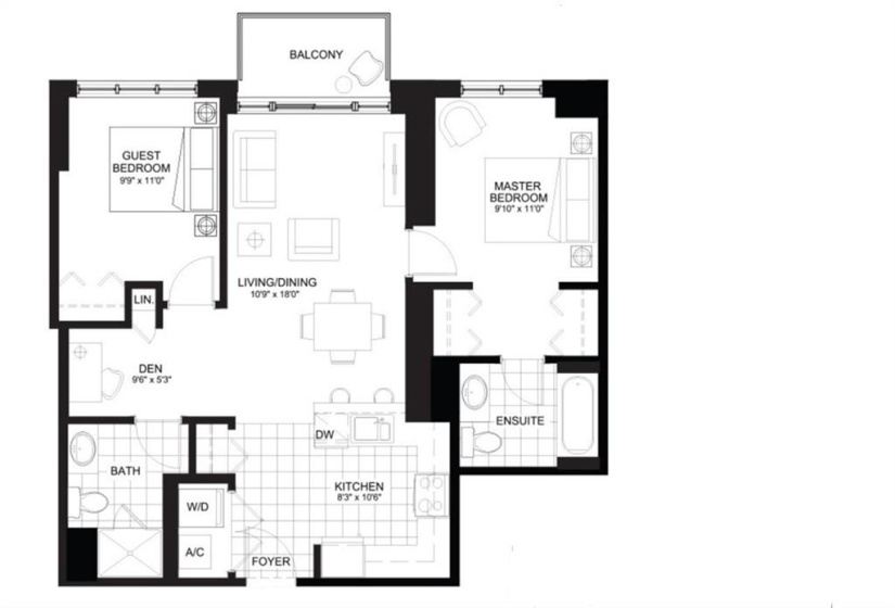 Unit 802 is in the 1st tower (242 Rideau St), this shown layout although the same unit model is an mirror layout as it’s in the connected tower on Besserer)